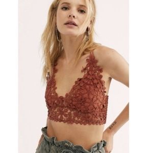 Free People Intimately Rust Miss Dazie Crochet Smocked Bralette Bra